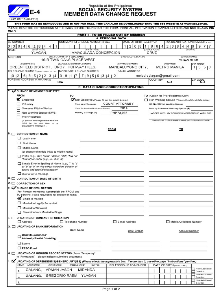 SSS Change Request Form Identity Document Annulment