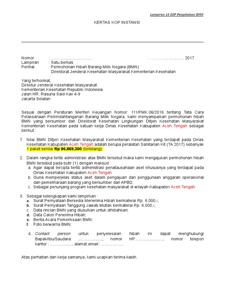 Contohusulan Hibah Sanitarian Kit 2017