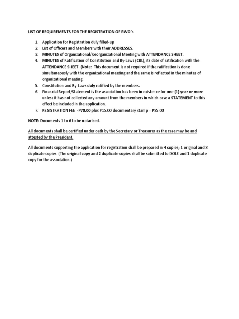 RWO Registration Requirements Guide | PDF