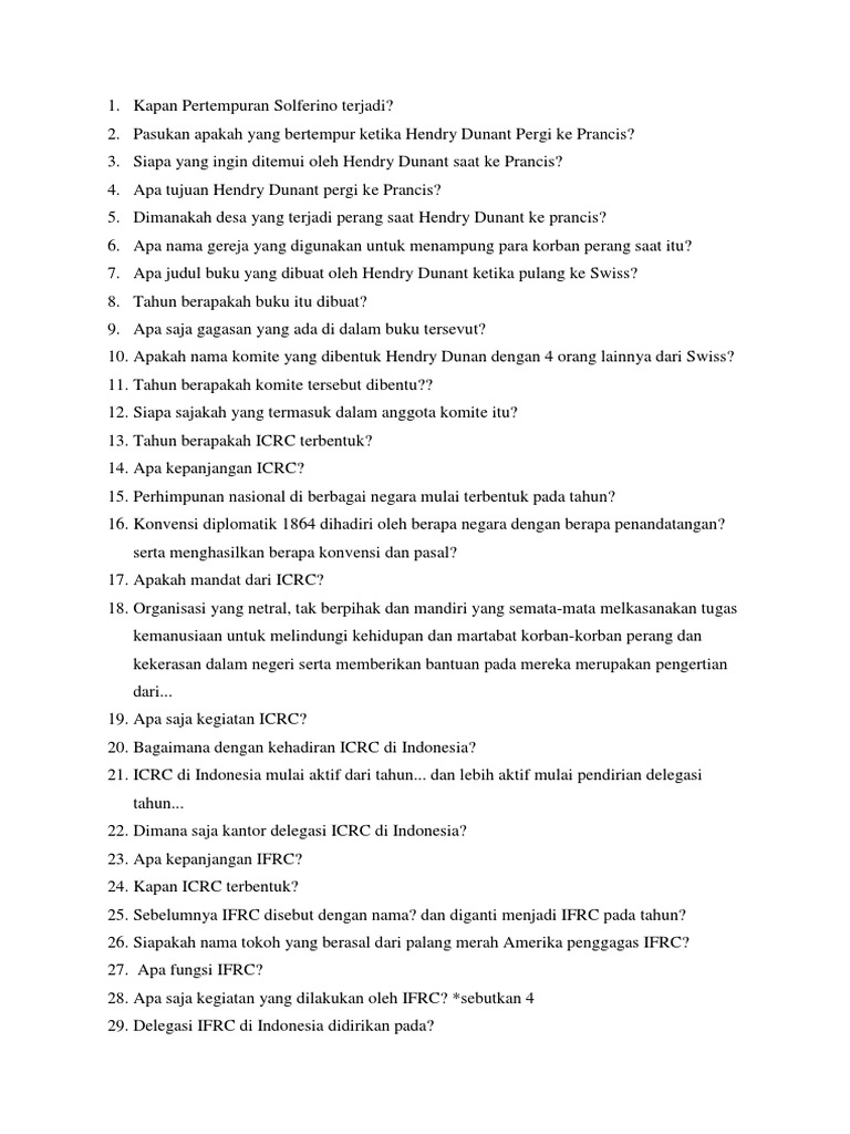 Soal SEJARAH Palang Merah Indonesia Dan Dunia PDF