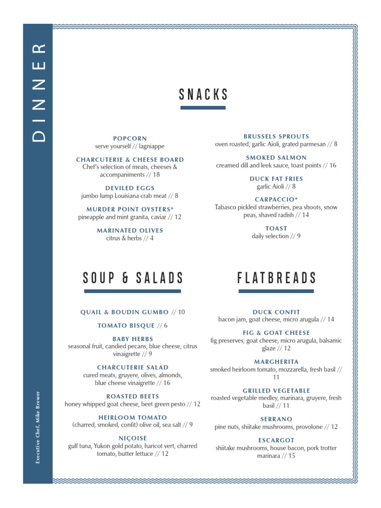 Copper Vine Dinner Menu Foods