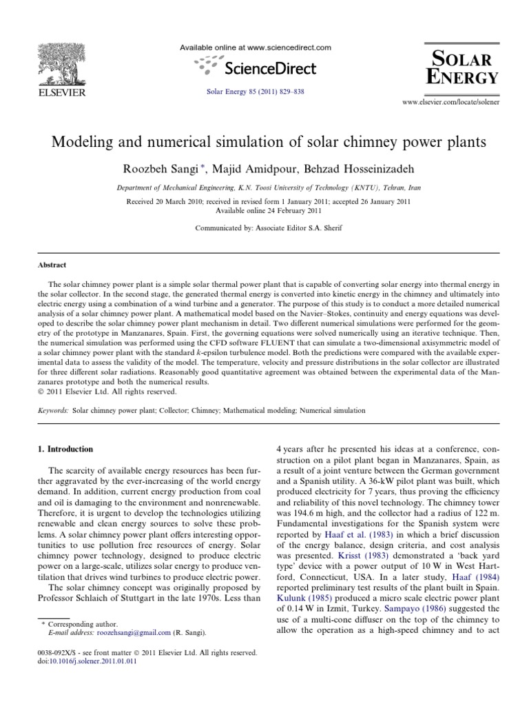 Modeling and Numerical Simulation of Solar Chimney Power Plant (2017!08 ...