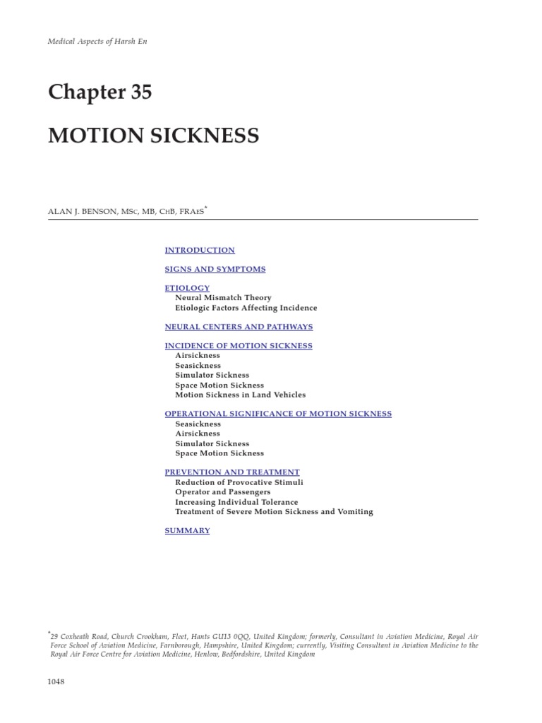 Motion Sickness PDF Vestibular System Vertigo
