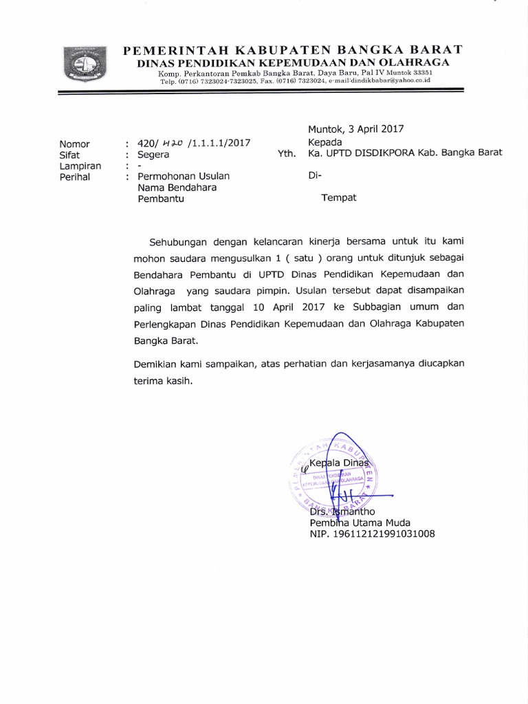 Format Usulan Bendahara Bos