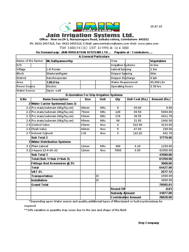 Quotation PDF Irrigation Water