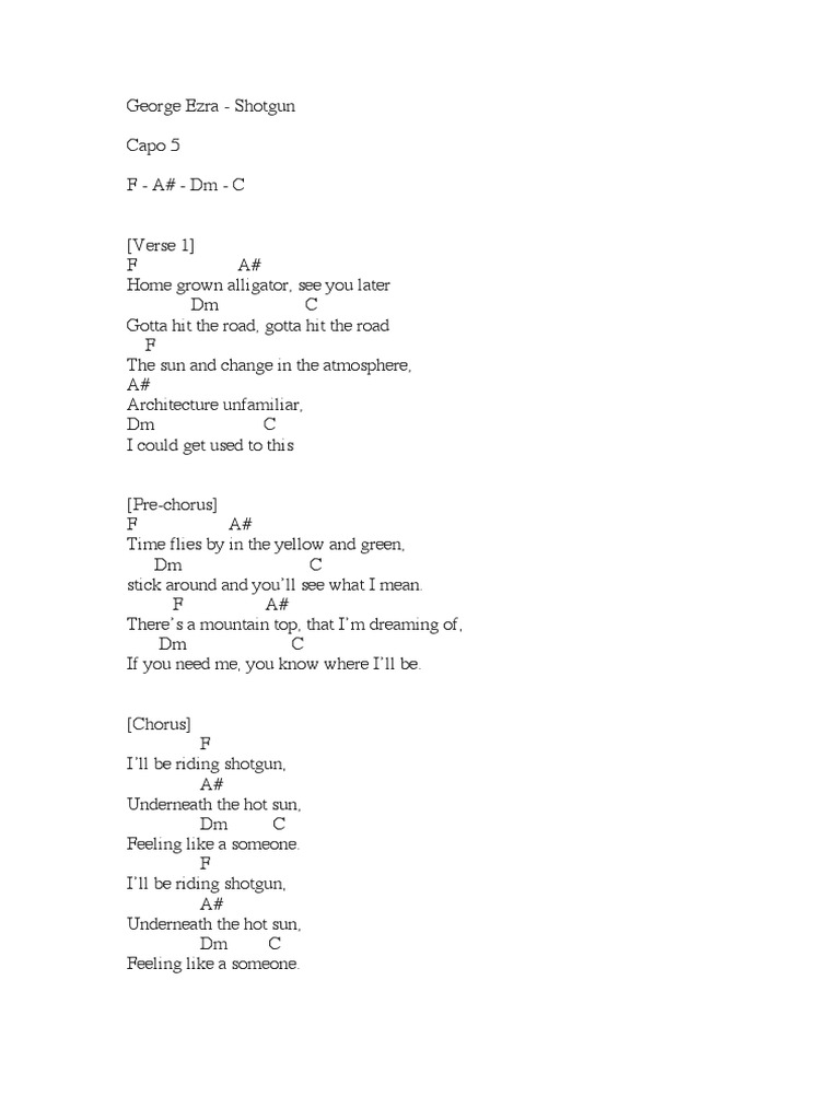 Ezra Shotgun Chords PDF Song Structure Musical Forms