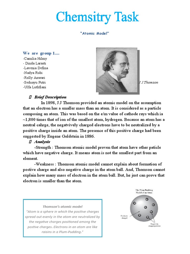 J.J. Thomson's Atomic Model Explained | PDF