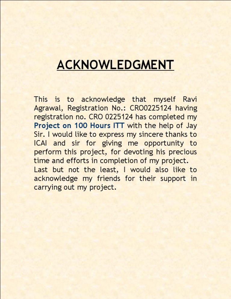 Acknowledgement (school Projects) Sample Acknowledgments, 58% OFF