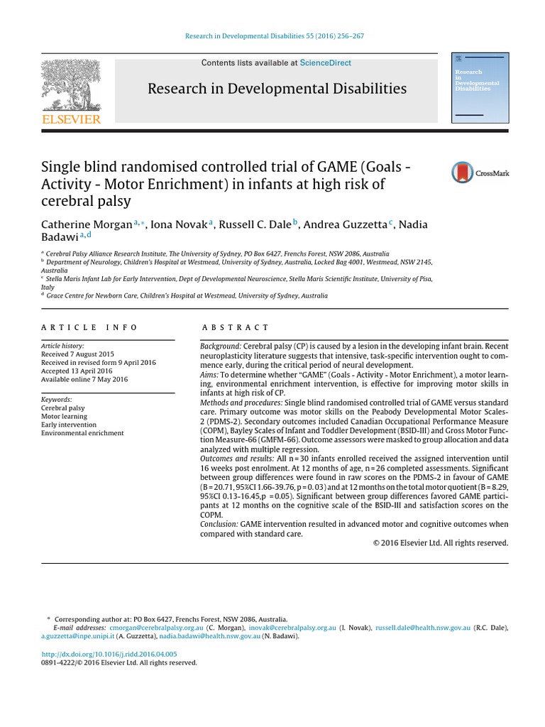 Single Blind Randomised Controlled Trial of GAME Goals Activity Motor ...