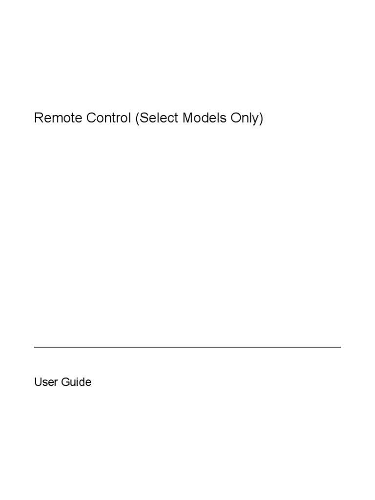Remote Control (Select Models Only) : User Guide | PDF