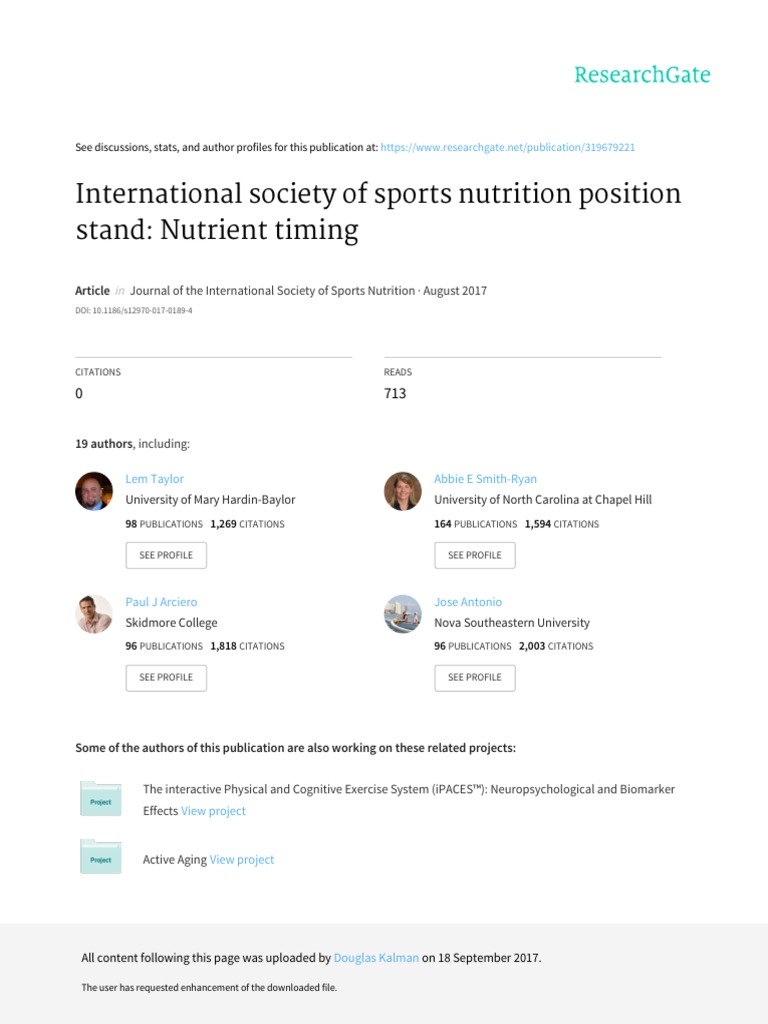 International Society of Sports Nutrition Position Stand Nutrient