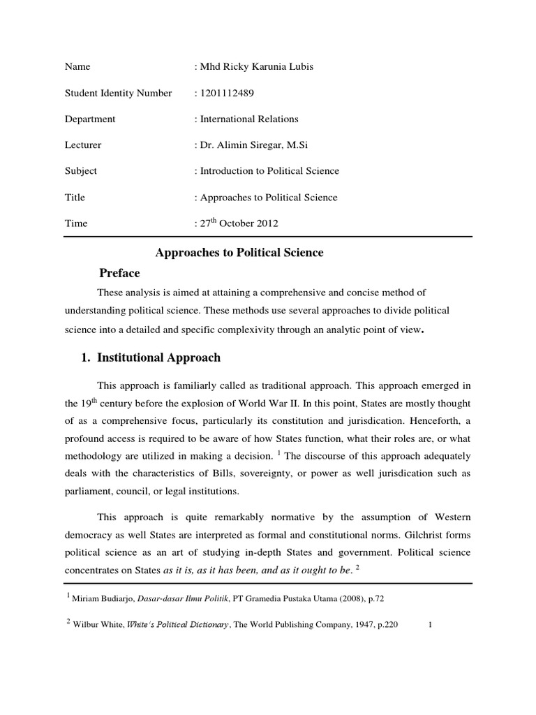 Approaches in Political Science Analysis | PDF | State (Polity ...