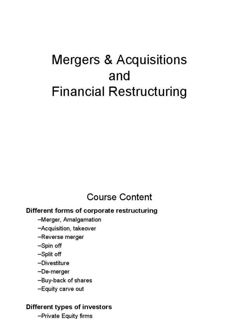 Mergers & Acquisitions and Financial Restructuring | PDF | Mergers And ...