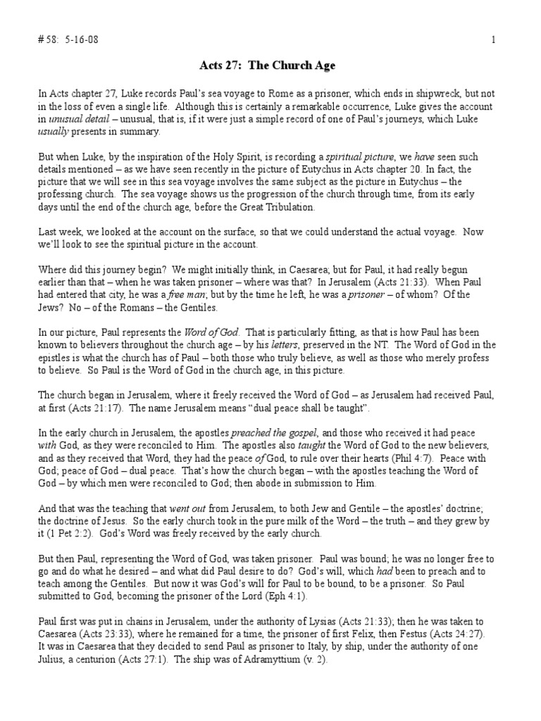 Acts 27 The Church Age Usually Presents in Summary PDF Acts Of