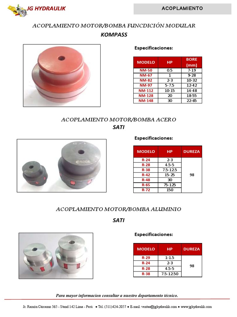 Especificaciones de Acoplamientos de Motor/Bomba | PDF