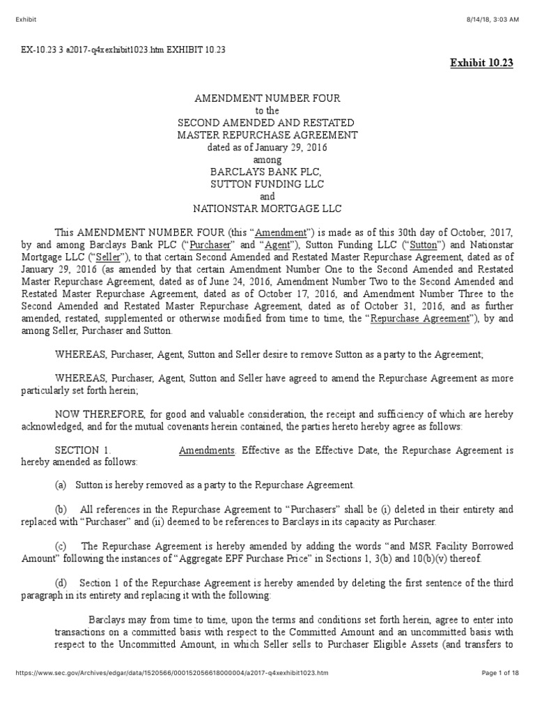 Amendment Number Four to the Second Amended and Restated Master