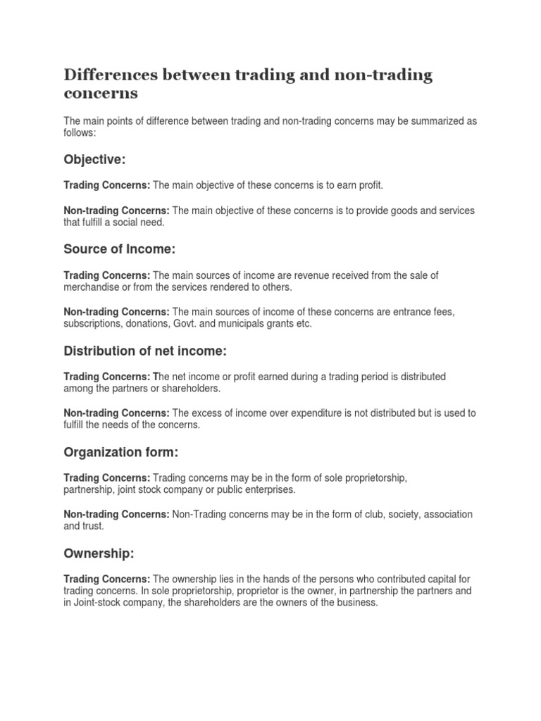 Differences Between Trading and Non PDF Sole Proprietorship Joint