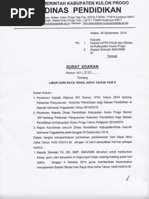 Surat Edaran Libur Idul Adha 1