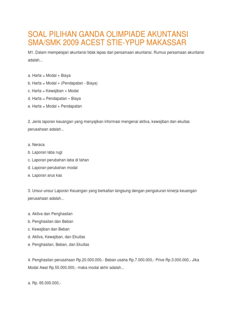 Soal Pilihan Ganda Olimpiade Akuntansi Sma Pdf