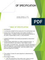 Table of Specification Presentation by Dr. Mendoza