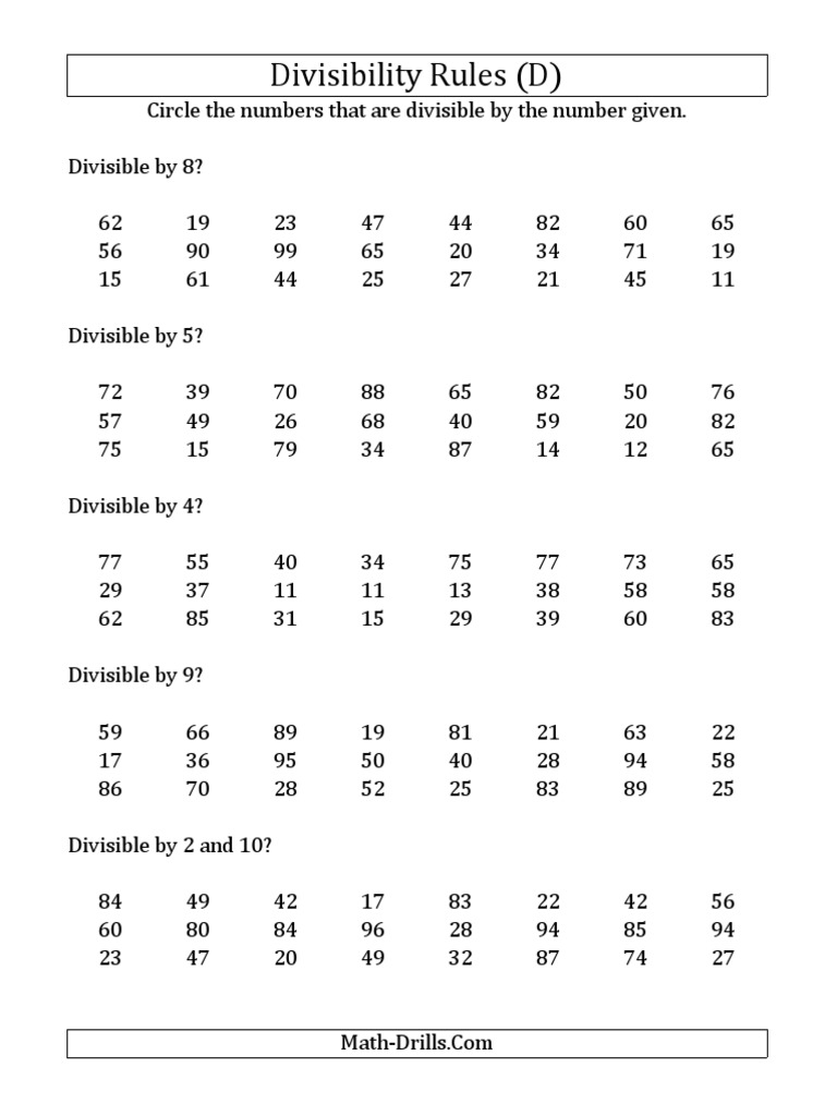 Divisibility Rules Practice Worksheet | PDF