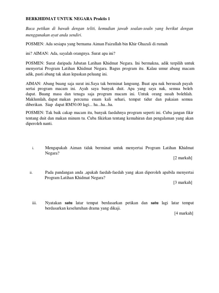 Soalan Bm2 T4 Drama Berkhidmat Untuk Negara Pdf