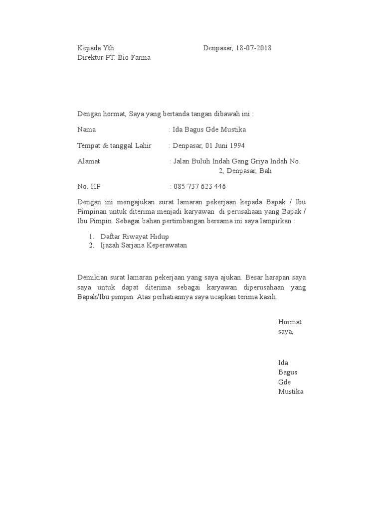 Surat Lamaran Pekerjaan, CV, Ijasah | PDF