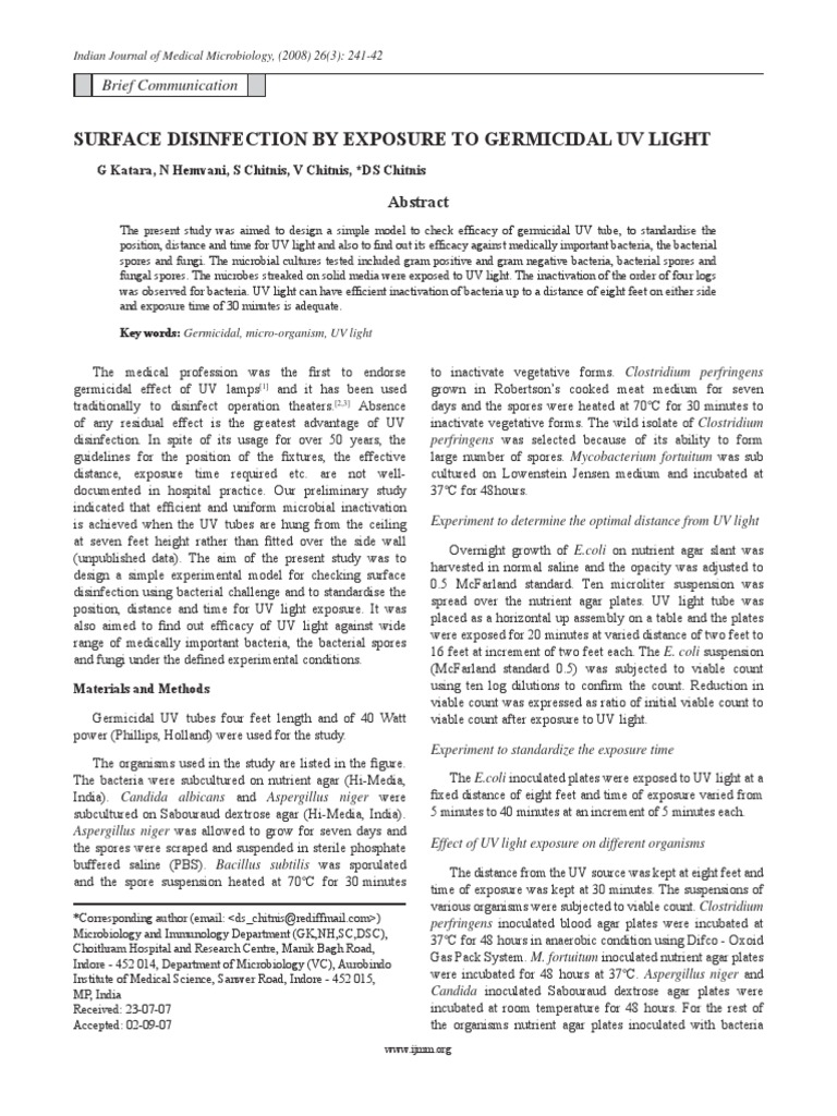 Procedure to Test the Efficacy of UV Lamp Against Microbial Challenge