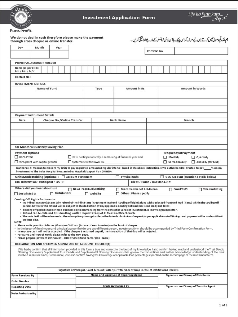 Investment Application Form PDF Cheque Investing