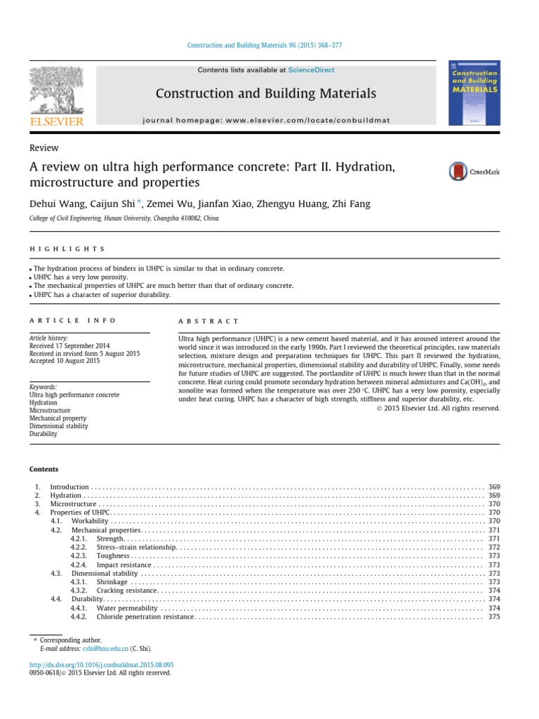 Ultra High Performance Concrete Review | PDF | Strength Of Materials ...
