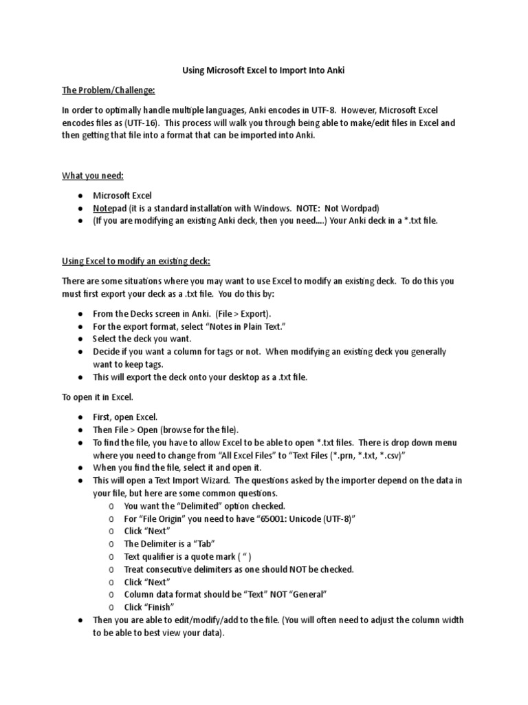 Using Excel To Import Into Anki Google Dokumentumok Pdf Text File Text