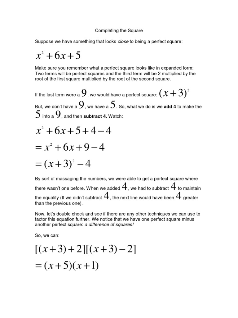 Completing the Square Guide | PDF