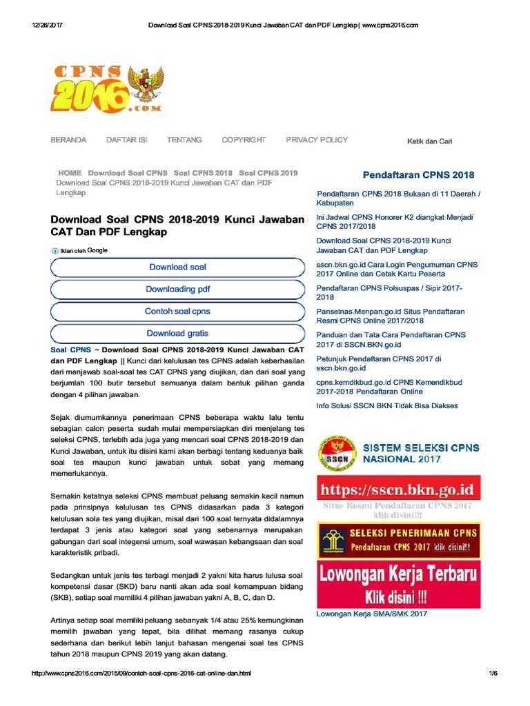 √ Download download soal dan kunci jawaban tes cpns 2017 filetype pdf pics