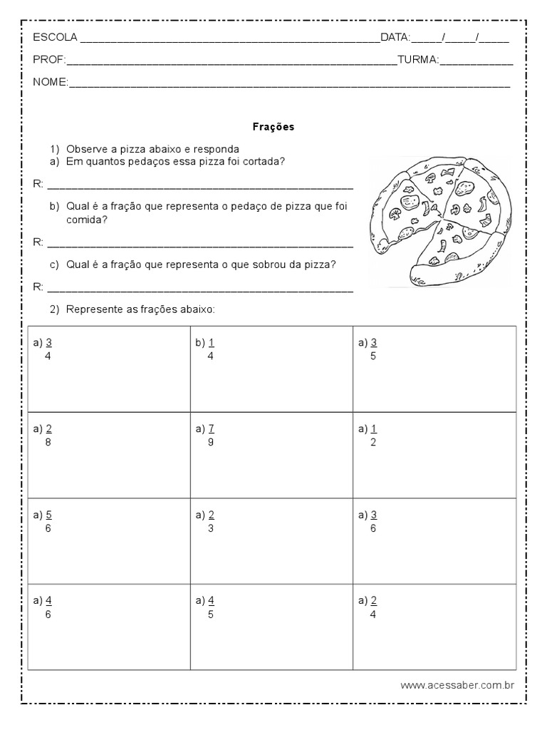 Atividade com fração para o 4º ano – Cartões com frações