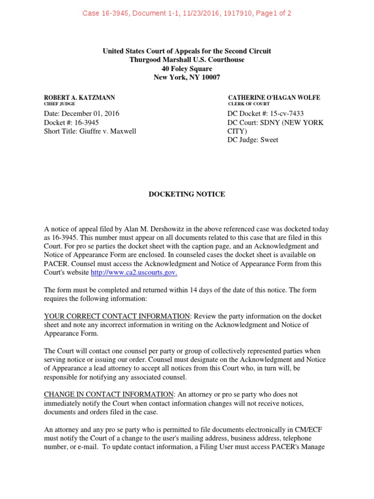 CIVIL DOCKET FOR CASE #: 1:15 CV 07433 RWS | PDF | Discovery (Law) | Pro Se  Legal Representation In The United States