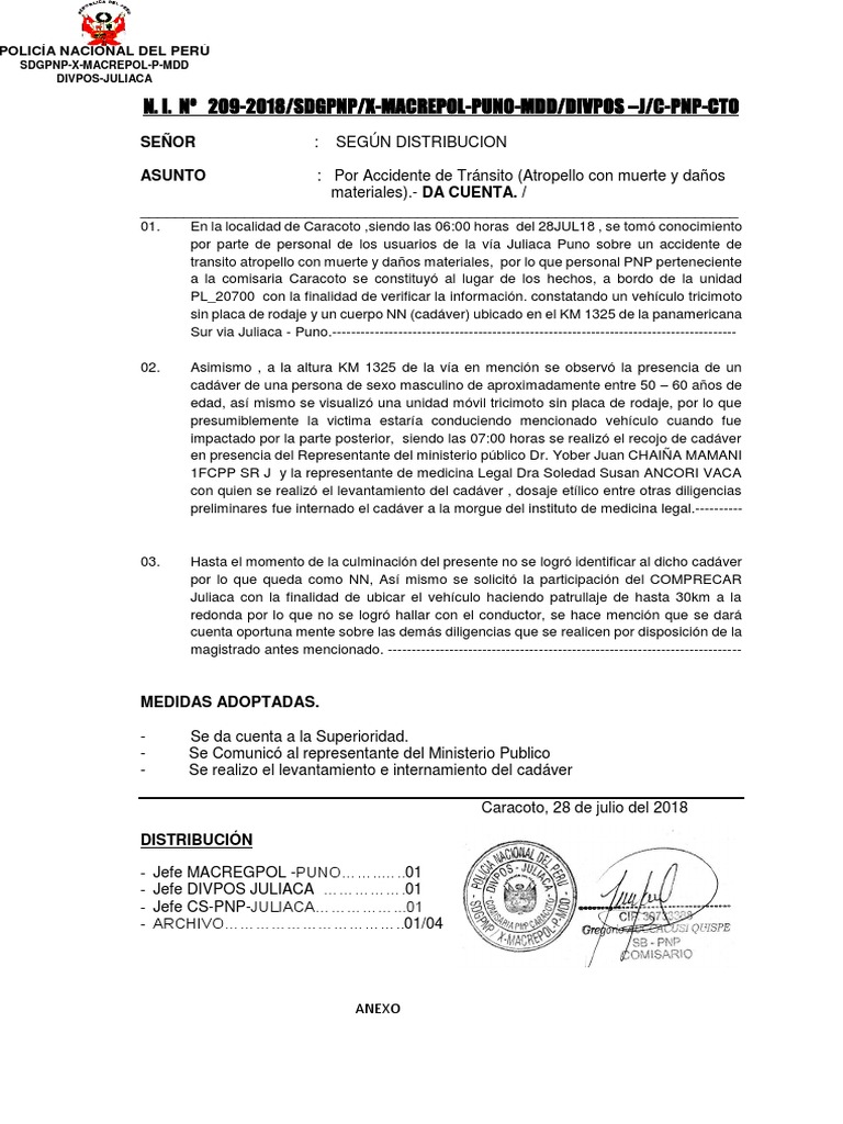 Informe de accidente de tránsito con muerte | PDF | Violencia