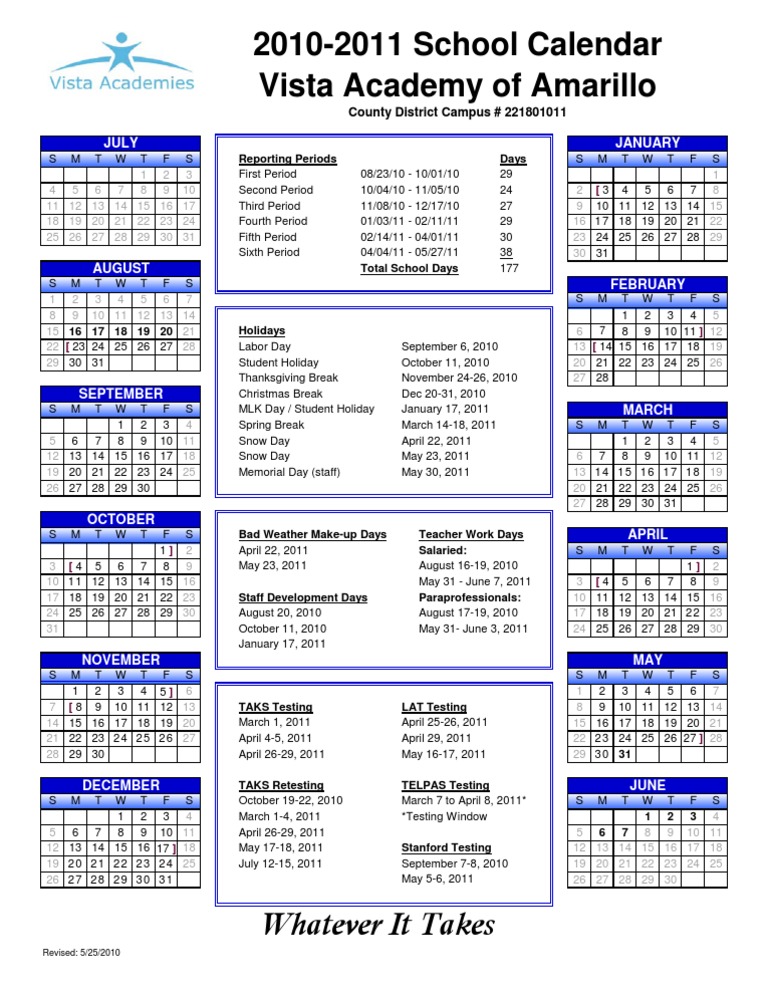 2010-2011 Calendar Amarillo | PDF | Schools | Observances