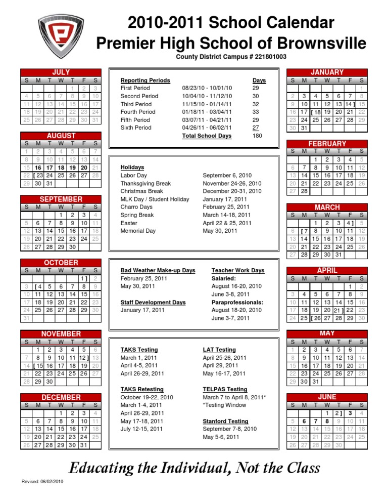 2010-2011 Calendar Brownsville | PDF | Holidays | Observances