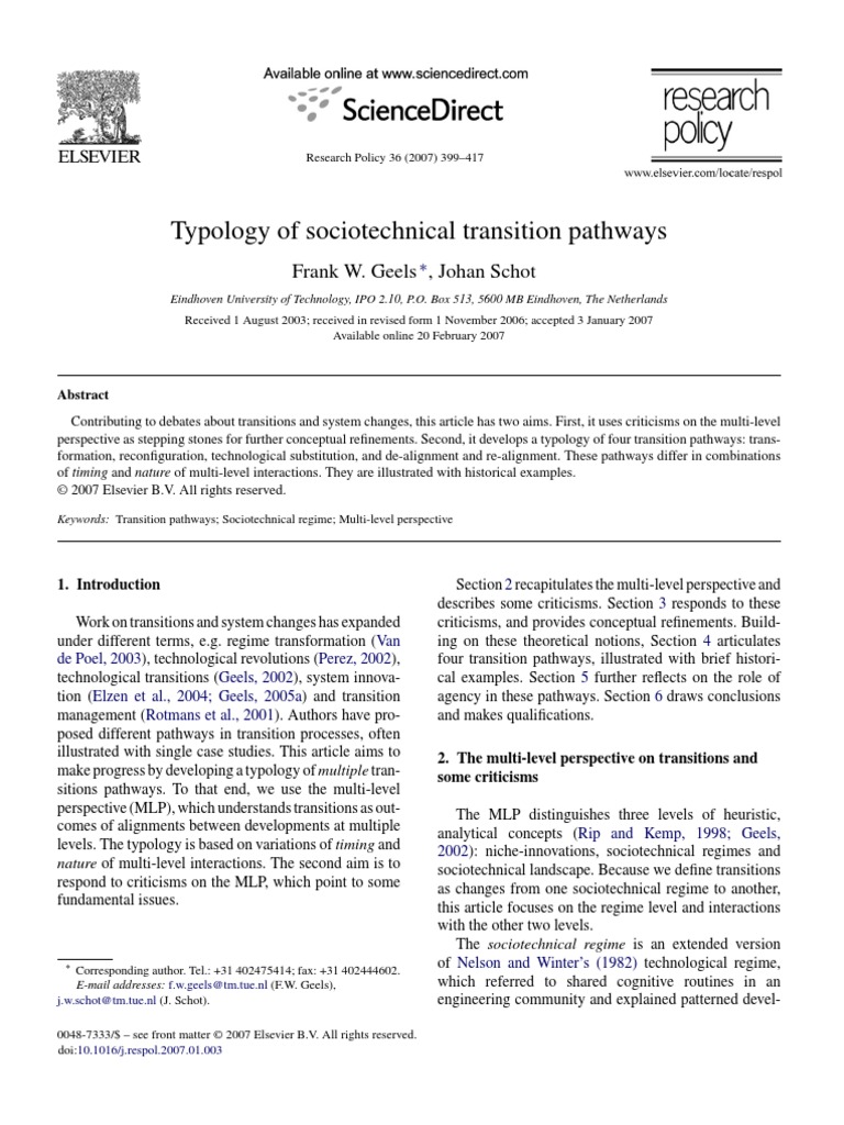 Geels e Schot - 2007 - Typology of Sociotechnical Transition Pathways ...