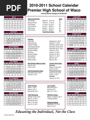 2010-2011 Calendar Waco | PDF | Seasons | Traditions
