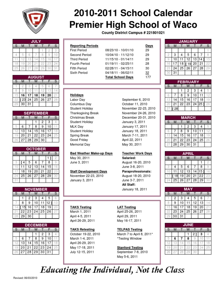 2010-2011 Calendar Waco | PDF | Seasons | Traditions