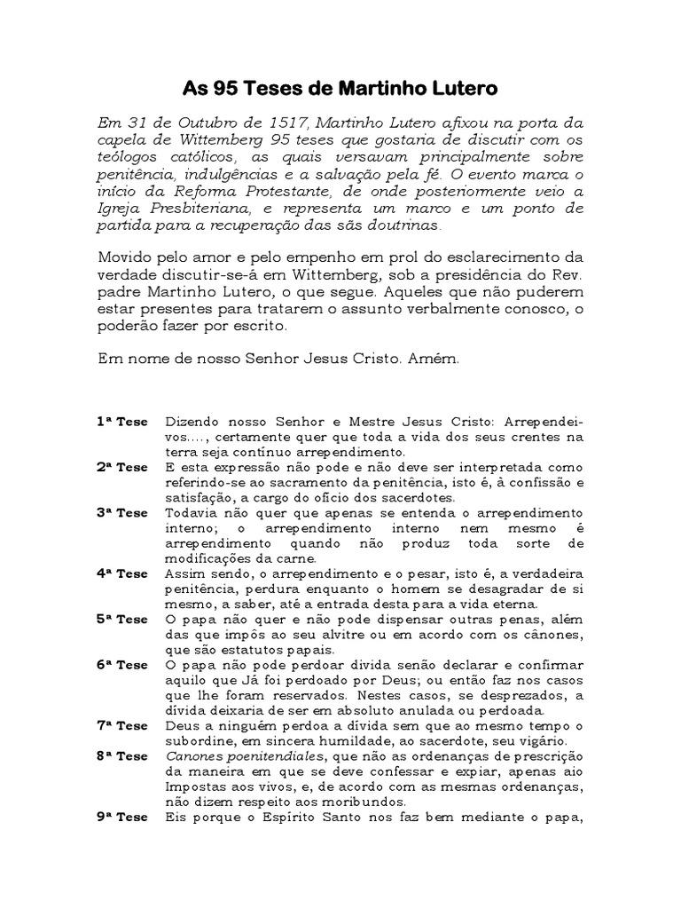95 Teses de Martinho Lutero | PDF | Purgatório | Indulgência