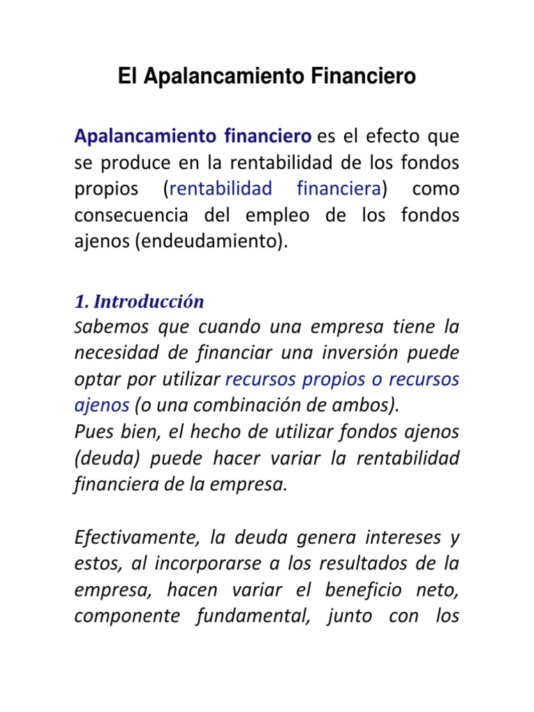 Apalancamiento Financiero: Efectos y Tipos | PDF | Apalancamiento ...