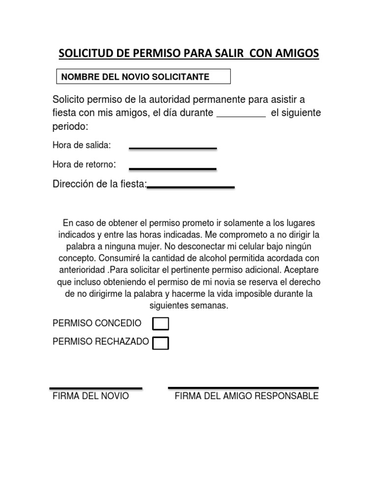 Solicitud de Permiso para Salir Con Amigos PDF