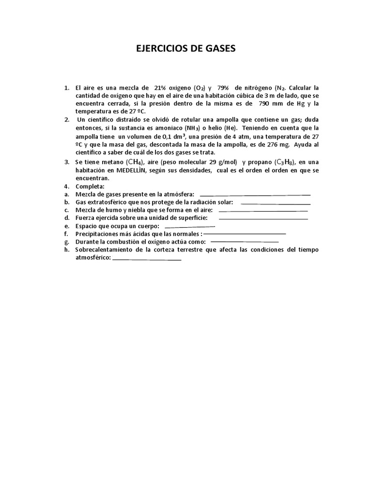 Ejercicios de Gases | PDF | Métodos y materiales de enseñanza | Arte