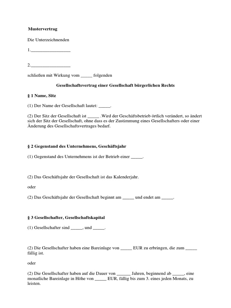 mustervertrag-GbR-Gesellschaftsvertrag