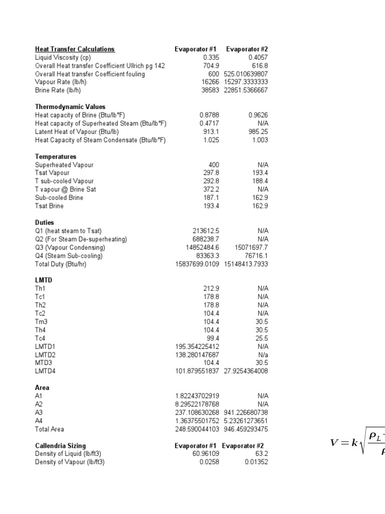 Heat Transfer Calculations Evaporator 1 Evaporator 2 PDF Steam Heat