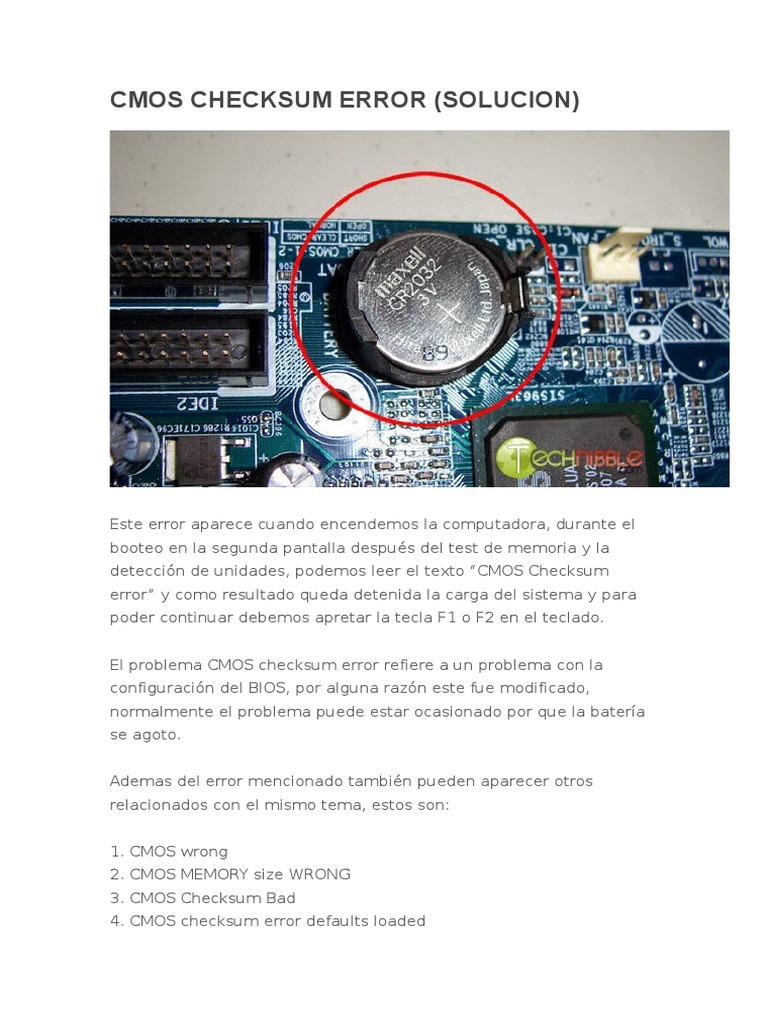 Cmos Checksum Error | PDF | Bienes manufacturados | Ingeniería Electrónica