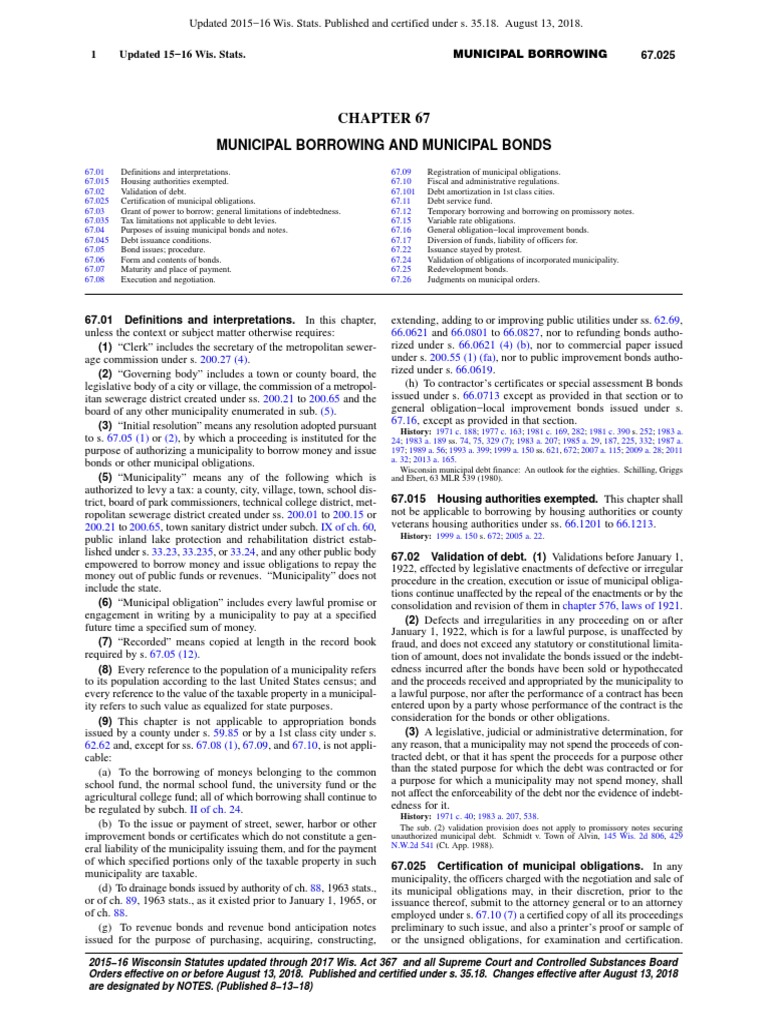 An Analysis of Wisconsin Statutes Regarding Municipal Borrowing PDF