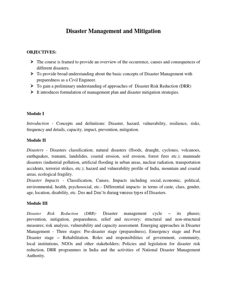Disaster Management Course Overview | PDF | Emergency Management ...